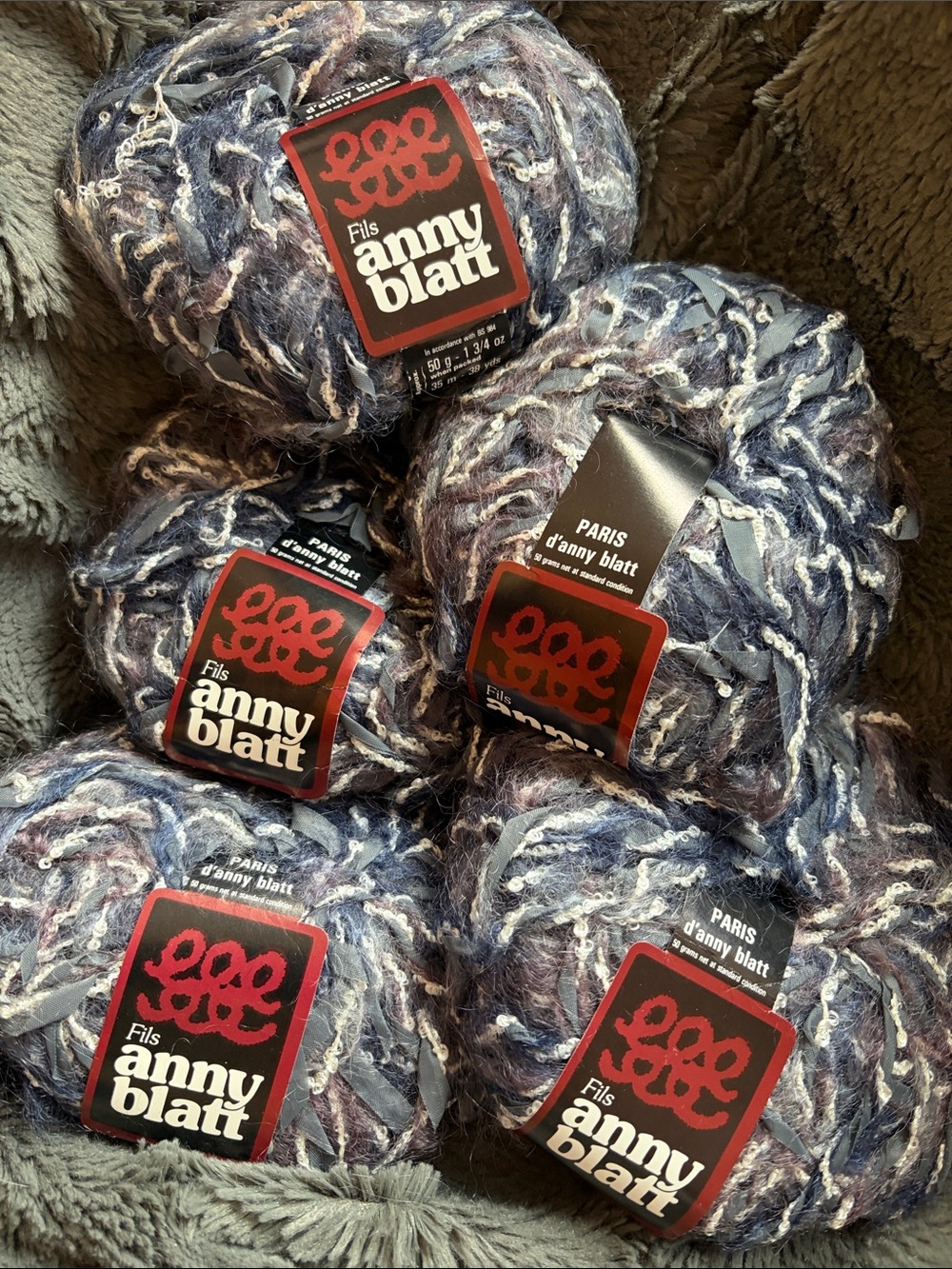 Anny Blatt Bouclé  and ribbon mohair yarn - Navy, White, Cream Mix